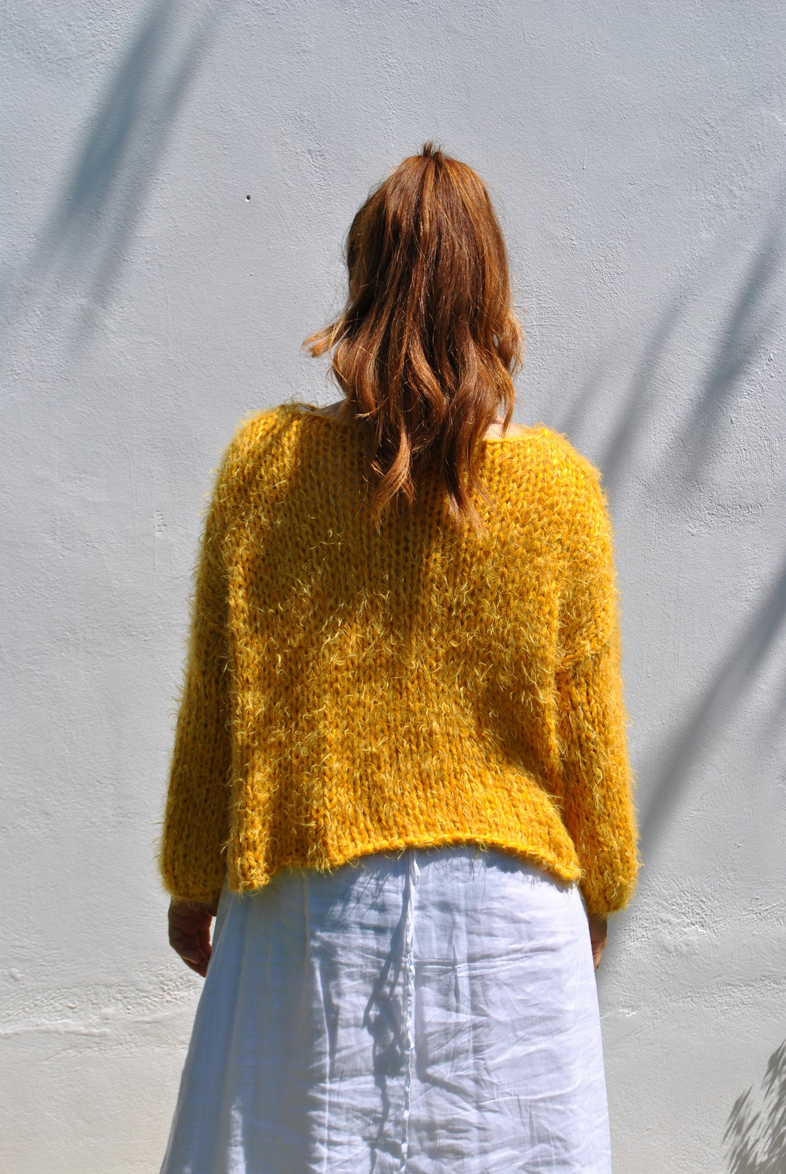 Yellow mohair faux fur women's sweater slouchy loose | Etsy