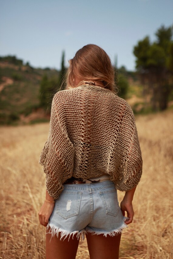 Beige Loose Knit Shrug Women s Loose Weave Bolero Hand Knit