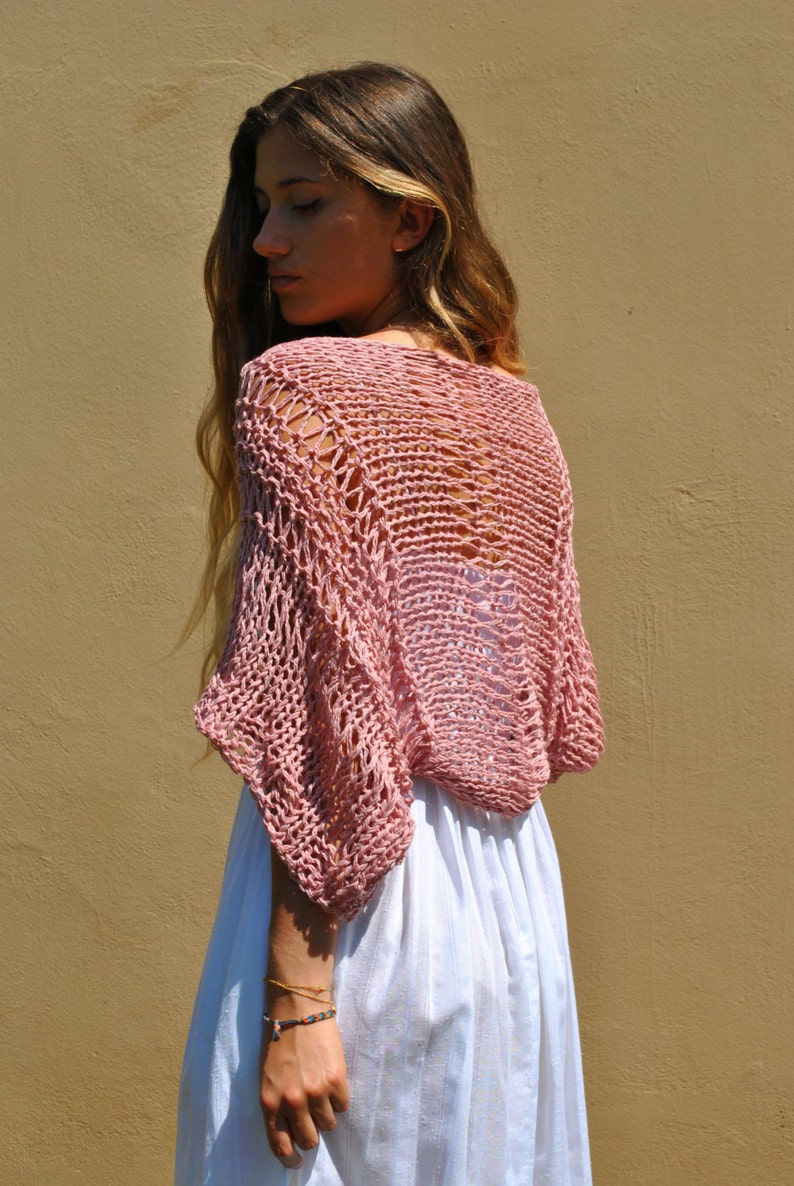 beach top handknit cotton shrug aqua cropped sweater loose weave shrug aqua bridal wrap summer cotton Aqua summer shrug aqua bolero