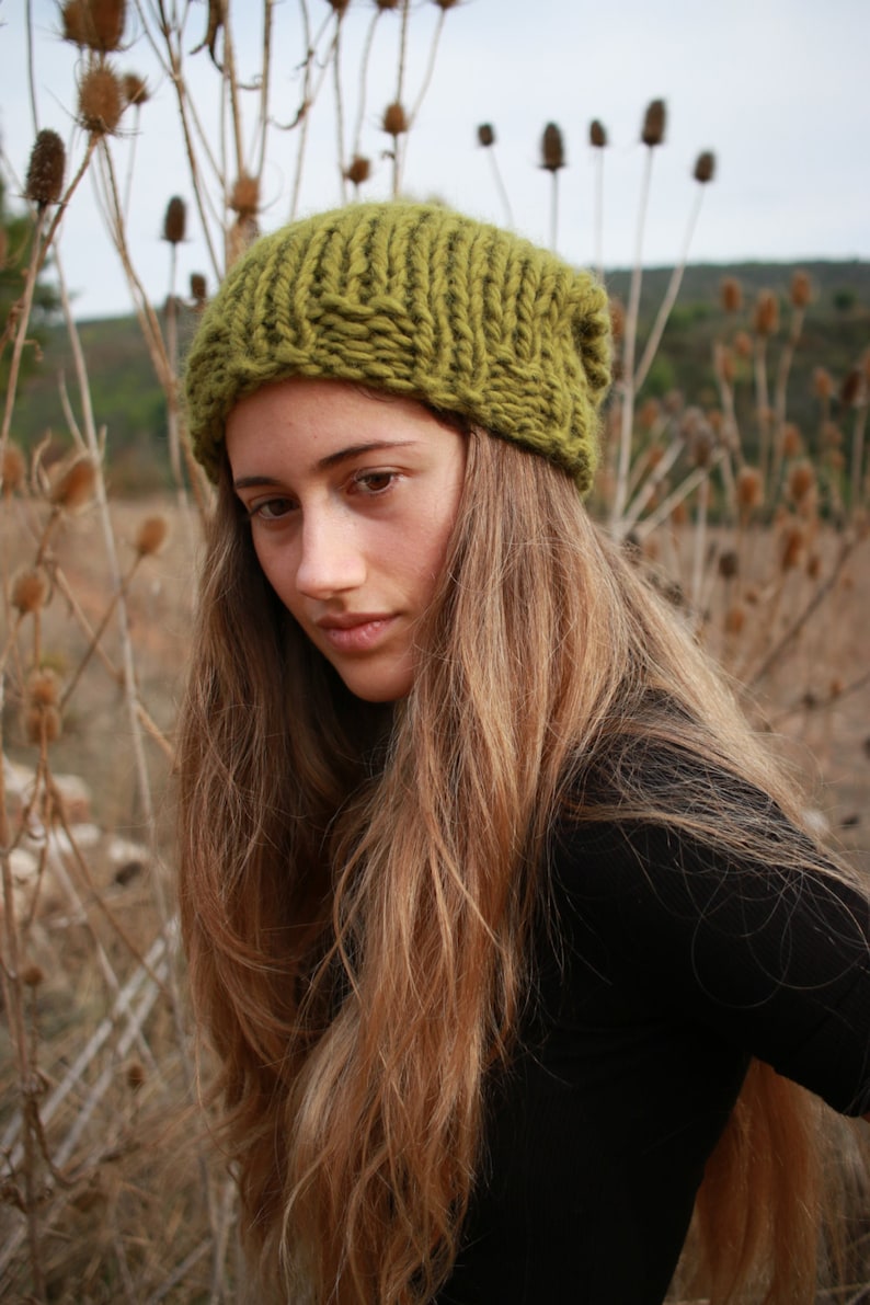 Super chunky winter hat, deep olive green chunky knit beanie, women's chunky hat, hand knit soft and warm hat, many colors available image 4