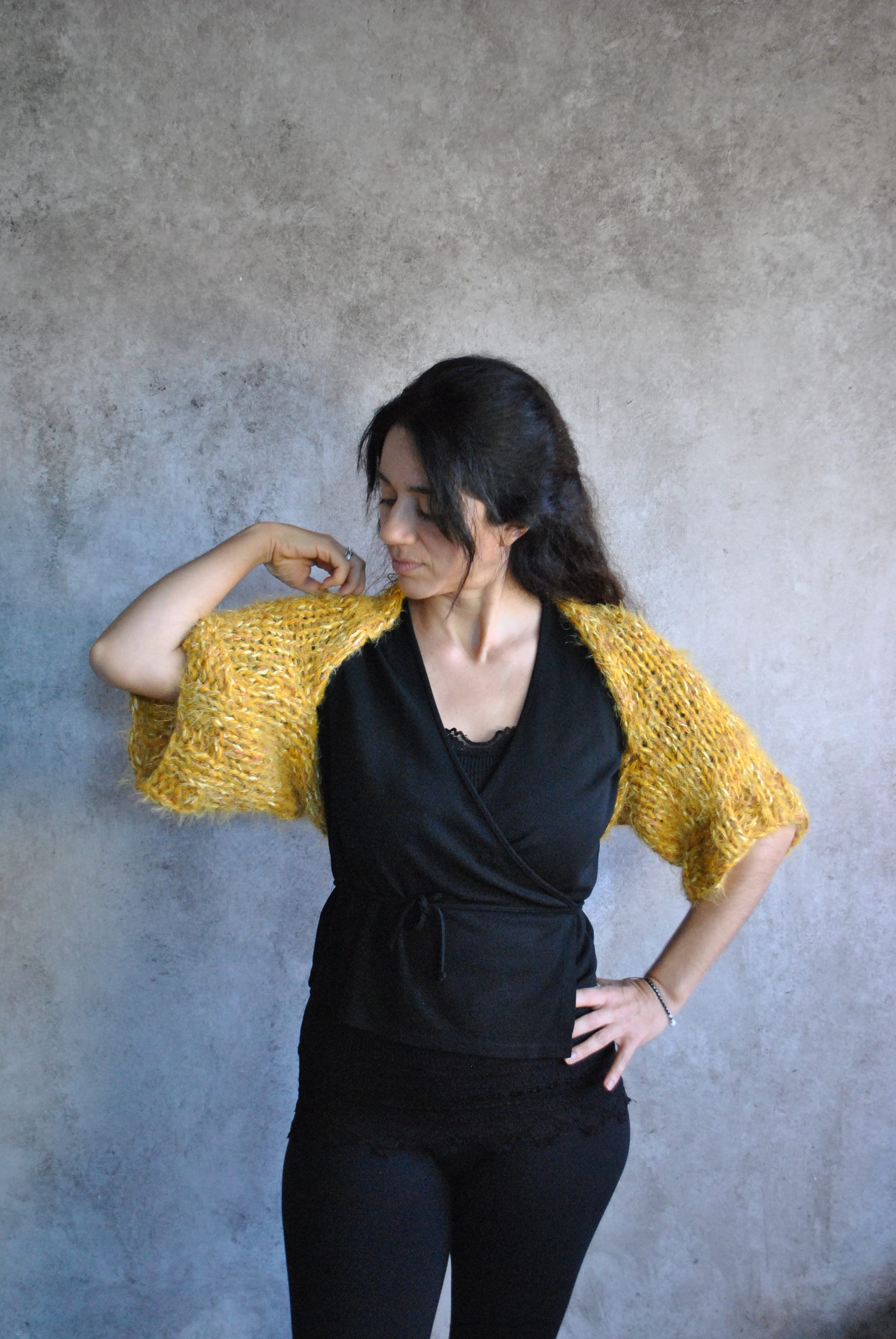 Knitted Bolero Shrug in Mustard Yellow 