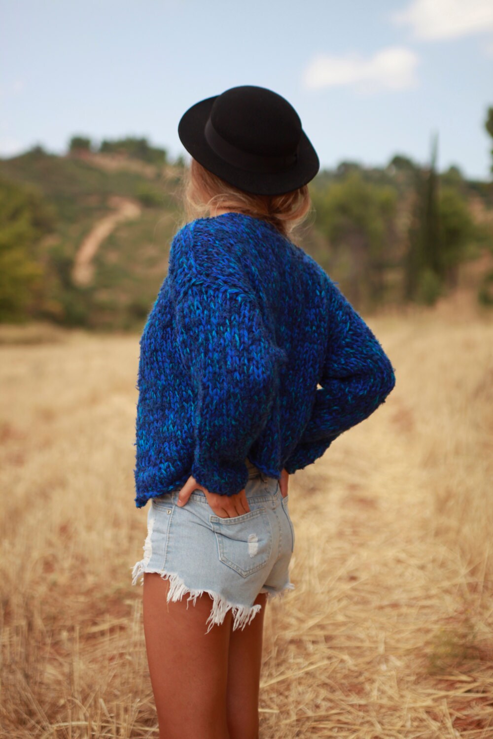 Blue Hand Knit Cardigan, Royal Blue Cardigan, Chunky Knit Blue Hand Knit Cardigan, Royal Blue Cardigan, Chunky Knit