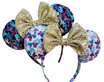 Blue, Purple, and Gold Mousefetti (Day or Night) Mouse Ears