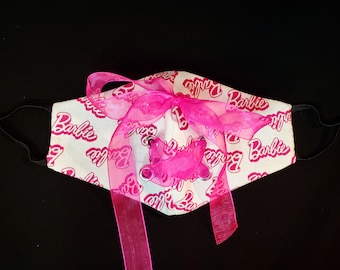 Barbie Girl Logo Pink Ribbon Face Mask with Filter Pocket and Adjustable Straps