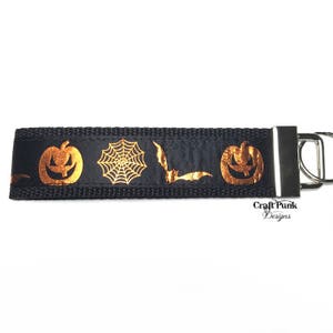Foil Halloween Keychain, Spider Web, Pumpkin, Bats, Keychain Wristlet, Horror Keychain, Goth
