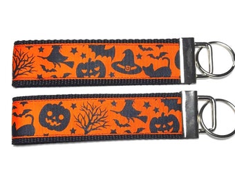 Halloween Silhouette Keychain, Orange and Black, Pumpkin, Bats, Witch, Spooky, Trick or Treat Keychain