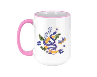 Magical Coffee Mug - 15oz Ceramic Mug - Pink Handle Mug - Magic Moon Mug