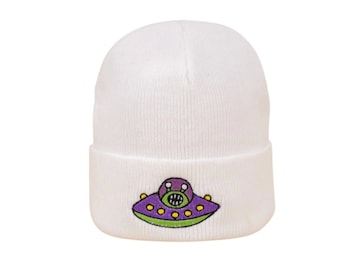 Angry Alien SpaceShip Beanie - Alien Beanie - Spaceship Hat - Halloween Beanie - Fall/Winter Beanie - Stretchy One Size