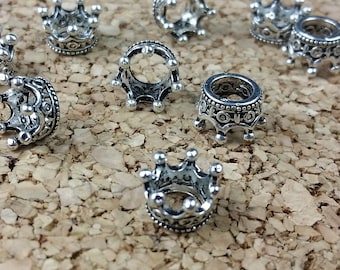 10pcs Antique Silver large hole Crown Beads 10pcs