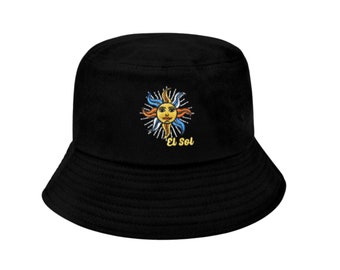 El Sol Bucket Hat - Embroidered Sun Bucket hat - festival hat  - One Size