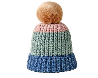 Color block Pom Pom Beanie