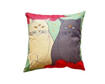 Cat Pillow Case - Moon and Star Cat Pillow cover - Halloween pillow cover