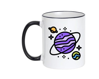 Saturn Planet Mug - 11oz Ceramic Mug - Black Handle Mug - Custom Printed Mug - Select your Design - Space Mug