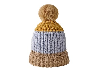 Natural Color block Pom Pom Beanie