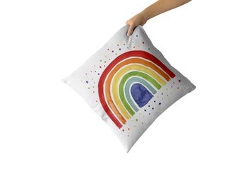 Artsy Rainbow Graphic Pillow Cover without insert for 16x16 pillow