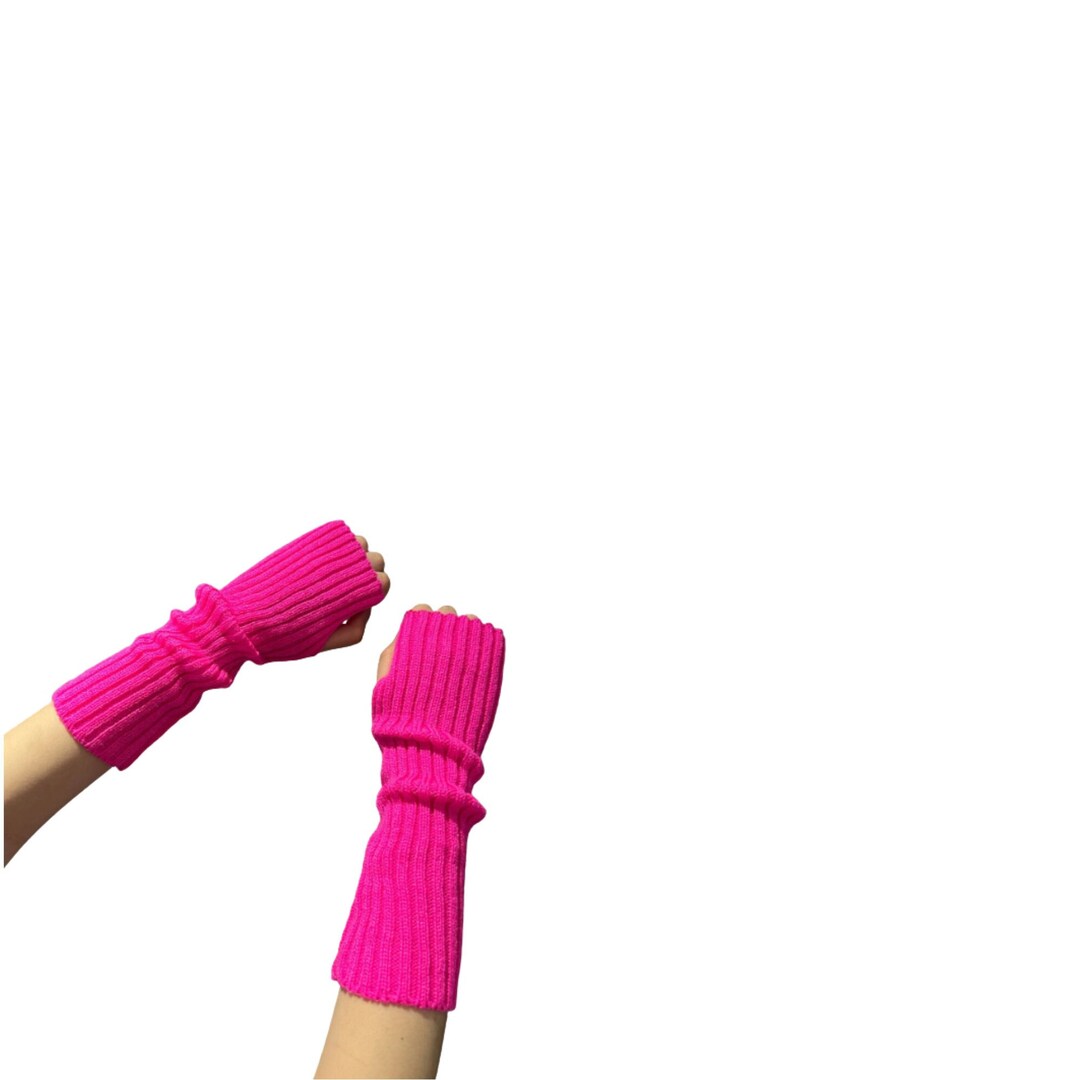 Pink Knit Arm Warmers Comfy Long Wrist Warmers Fingerless Gloves