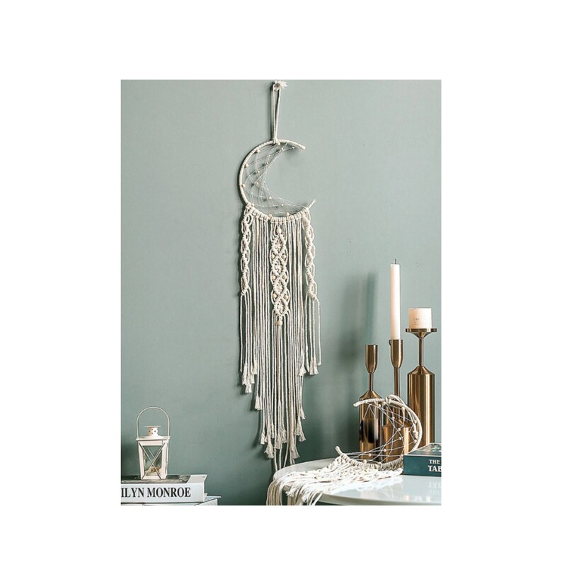 Crescent Moon Macrame Wall Art Moon Dreamcatcher Hanging Etsy