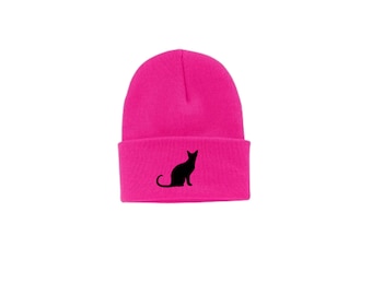 Cat Hat - Cat Beanie - Select your Color - Pink or Lime Green - Halloween Hat - Black Cat - One size