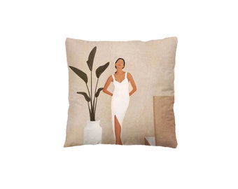 Lady and Plant Graphic Pillow Cover without insert