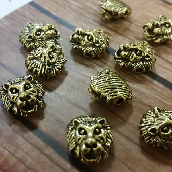 5pcs Lion Head Beads Tibetan Metal Vintage Gold 5PCS