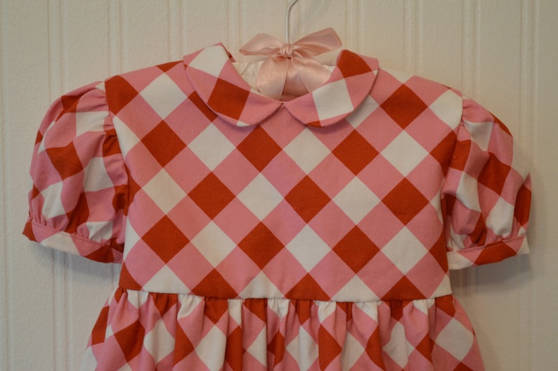 White Gingham Picknicker Dress 24m 2t Baby Toddler Girls Size 6m 12m 1t 3t. Red Vintage Inspired Pink
