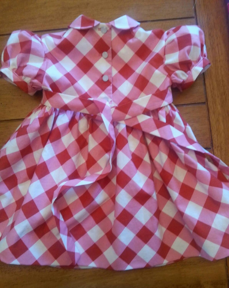 White Gingham Picknicker Dress 24m 2t Baby Toddler Girls Size 6m 12m 1t 3t. Red Vintage Inspired Pink