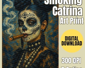 Dia de los Muertos Wall Art Print • Mexican Catrina Woman • Acrylic Style Portrait • Sugar Skull Makeup Art • Chicana Folk Art Decor • Print
