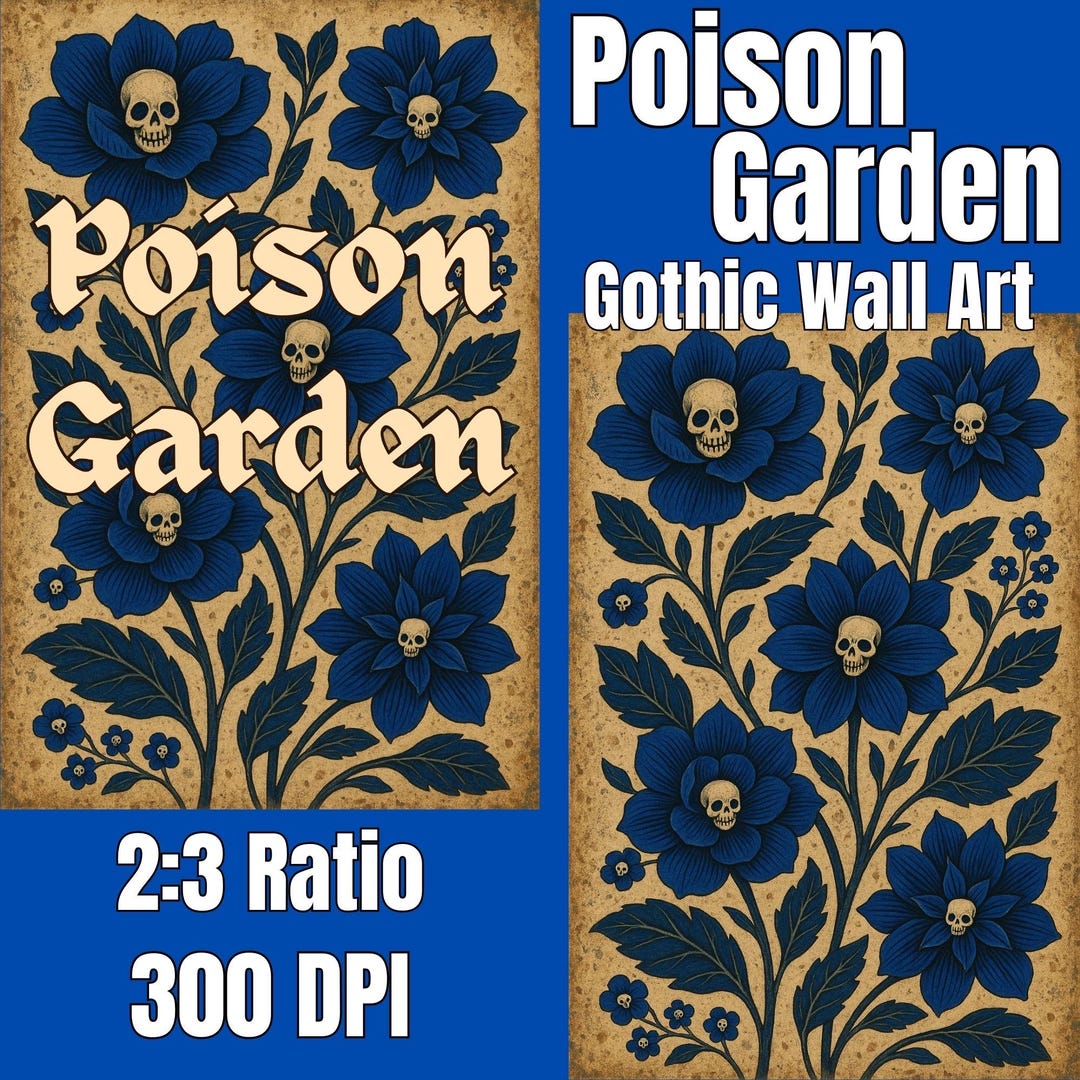 Poison Rattio Poison Garden Gothic Wall Art Printable | Skull Flower Dark Floral ...