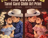 The Lovers Tarot Card Printable Bundle (2 Pack) | Chibi Couple Art Print | Red + Blue Lovers Card | Romantic Tarot Wall Art | Cute Valentine