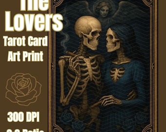 Konsttryck med tarotkort från Älskare | Mörk gotisk tarotväggkonst | Skelettälskare | Mörk romantisk tarot | Ockult dekor | Digital nedladdning