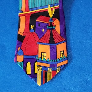 Vintage Night Skyline Black Multi Color Surrey Men&#39;s Novelty Tie