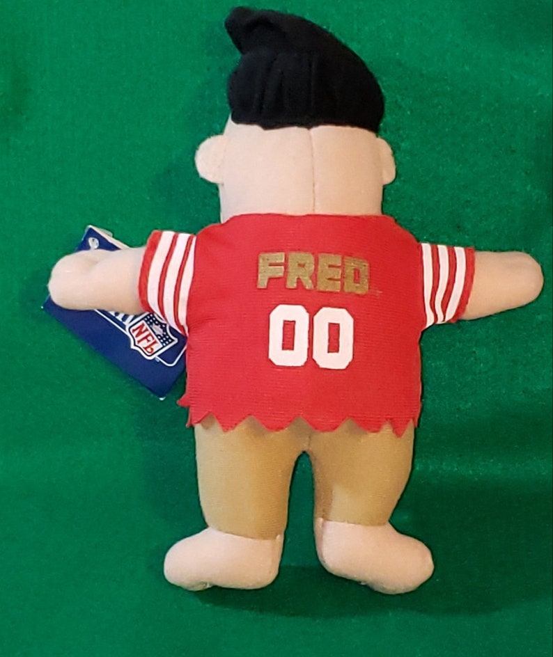 Vintage 1994 Fred Flintstone # 00 San Francisco 49ers Red Gold Plush Stuffed Toy Play-By-Play