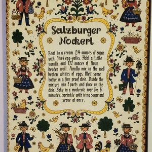 Vintage Salzburger Nockerl Austria German Dessert Recipe Mounted Tea Towel 15.5&quot; x 19.5&quot;