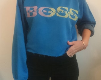 Vintage BOSS Long Sleeve Cropped Sweatshirt 90's Oversized Crop Top