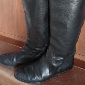 Vintage Black Leather Knee High Boots 80&#39;s | Thick Leather Vintage Boots | Leather Sole | Size 8.5