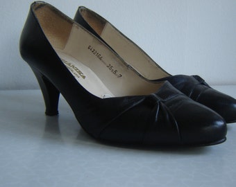 SALE Vintage black 70's leather Planika High Heel Shoes