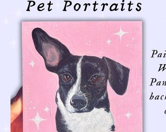 Small Pet Portrait on wood panel  - Hand Painted Pet Portrait - Pet Commission - Custom dog cat pet portrait- canvas dog cat portrai