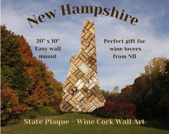 Wine Cork New Hampshire Wall Art - State Outline - New England Wooden Art - Natural Farmhouse Decor - Wine Cork Art- Wine Lover Gift