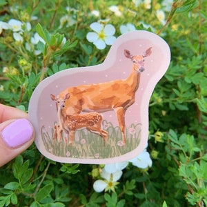 Deer Sticker - 3” doe and fawn sticker - wildlife sticker - woodland creature sticker