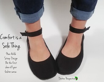 womens black flats with ankle straps