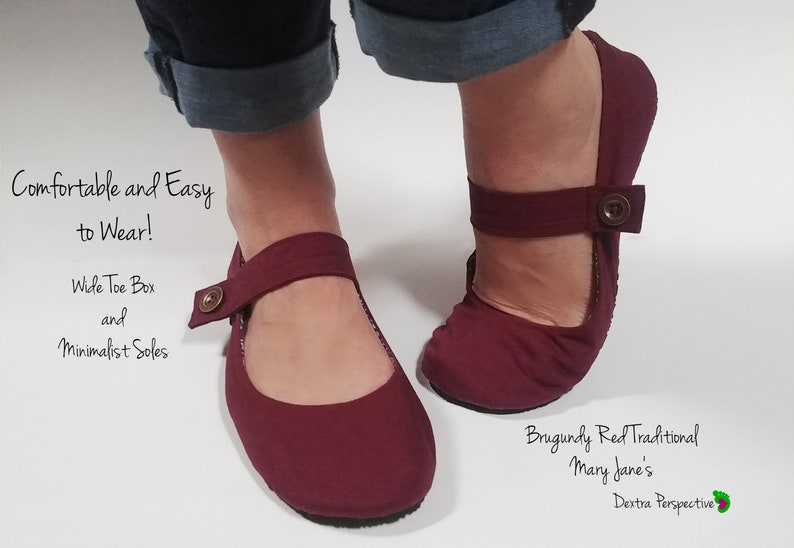 Burgundy Red Mary Jane's Barefoot Minimalist Shoes Etsy