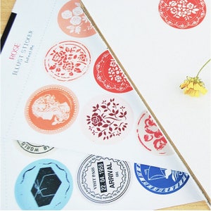 LOTTO 18 Stickers adesivi in carta "Rose&Traffic" (4x4cm circa)