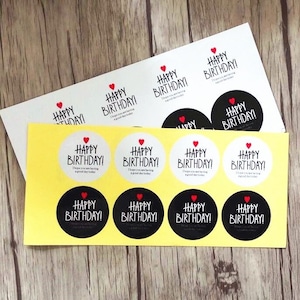 LOTTO 8 stickers adesivi in carta "Happy Birthday black&white (4x3cm)
