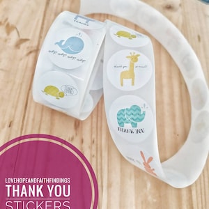 Étiquette autocollante Merci animaux fantaisie girafe éléphant diamètre 2,5 cm
