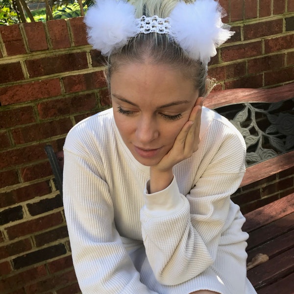 Cat Ear Tulle Pouf Puff Crochet Headband for Babies, Toddlers, & Tweens