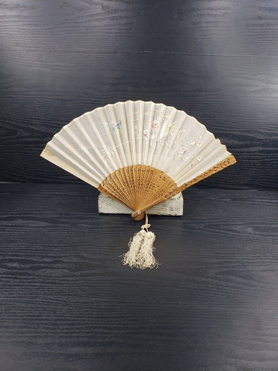 Vintage handheld folding fan Gem