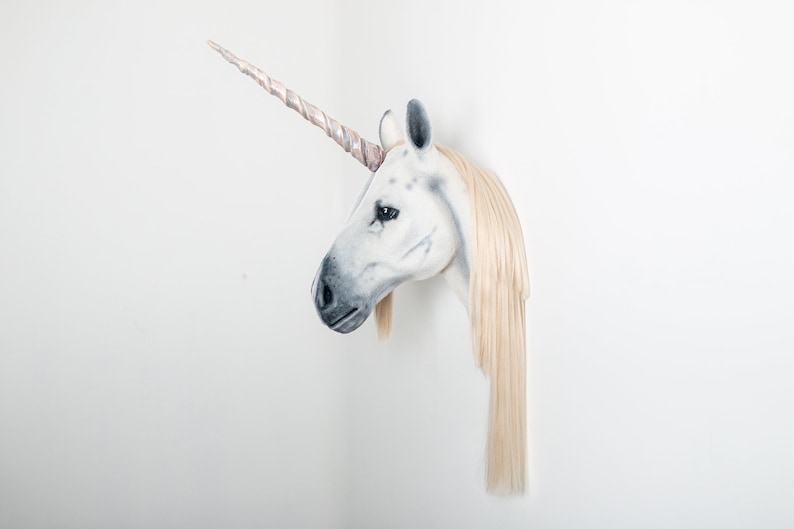 Faux Taxidermy Unicorn Head Animal Friendly Decorative Art Handmade in Wales, Great Britain Life Size image 2