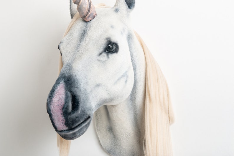 Faux Taxidermy Unicorn Head Animal Friendly Decorative Art Handmade in Wales, Great Britain Life Size image 4