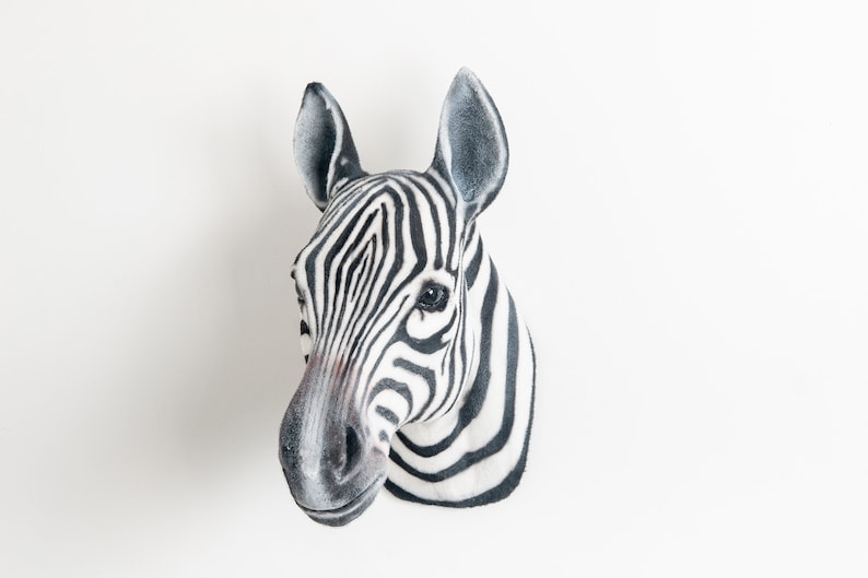 Faux Taxidermy Zebra Head Animal Friendly Decorative Art Handmade in