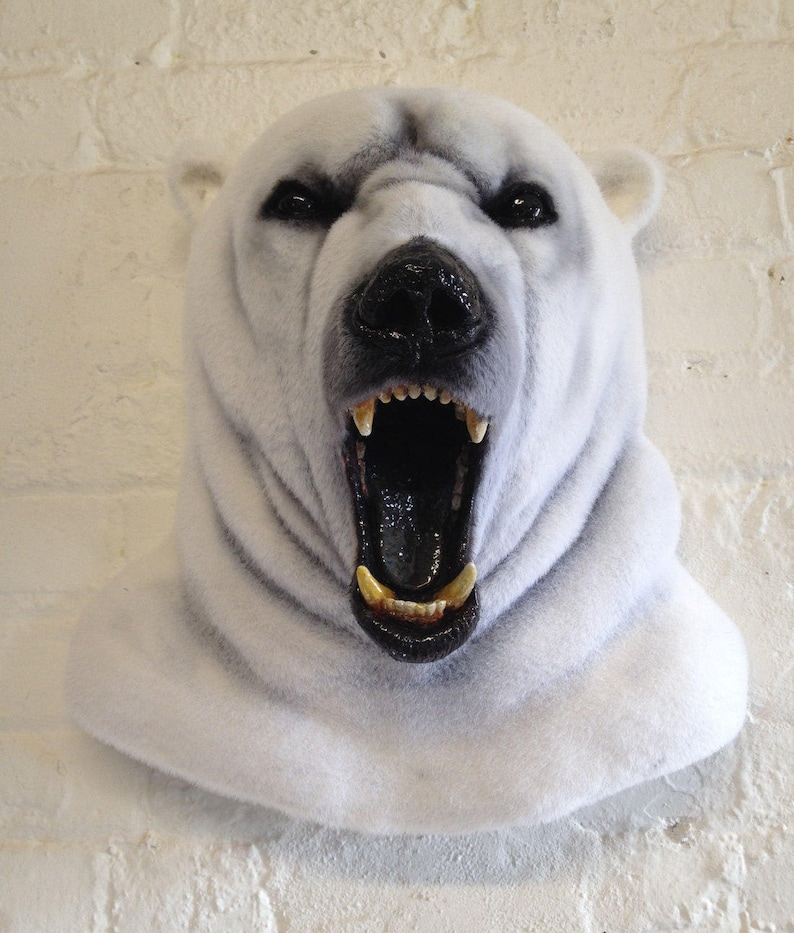 Faux Taxidermy Polar Bear Head Animal Friendly Decorative Art Handmade